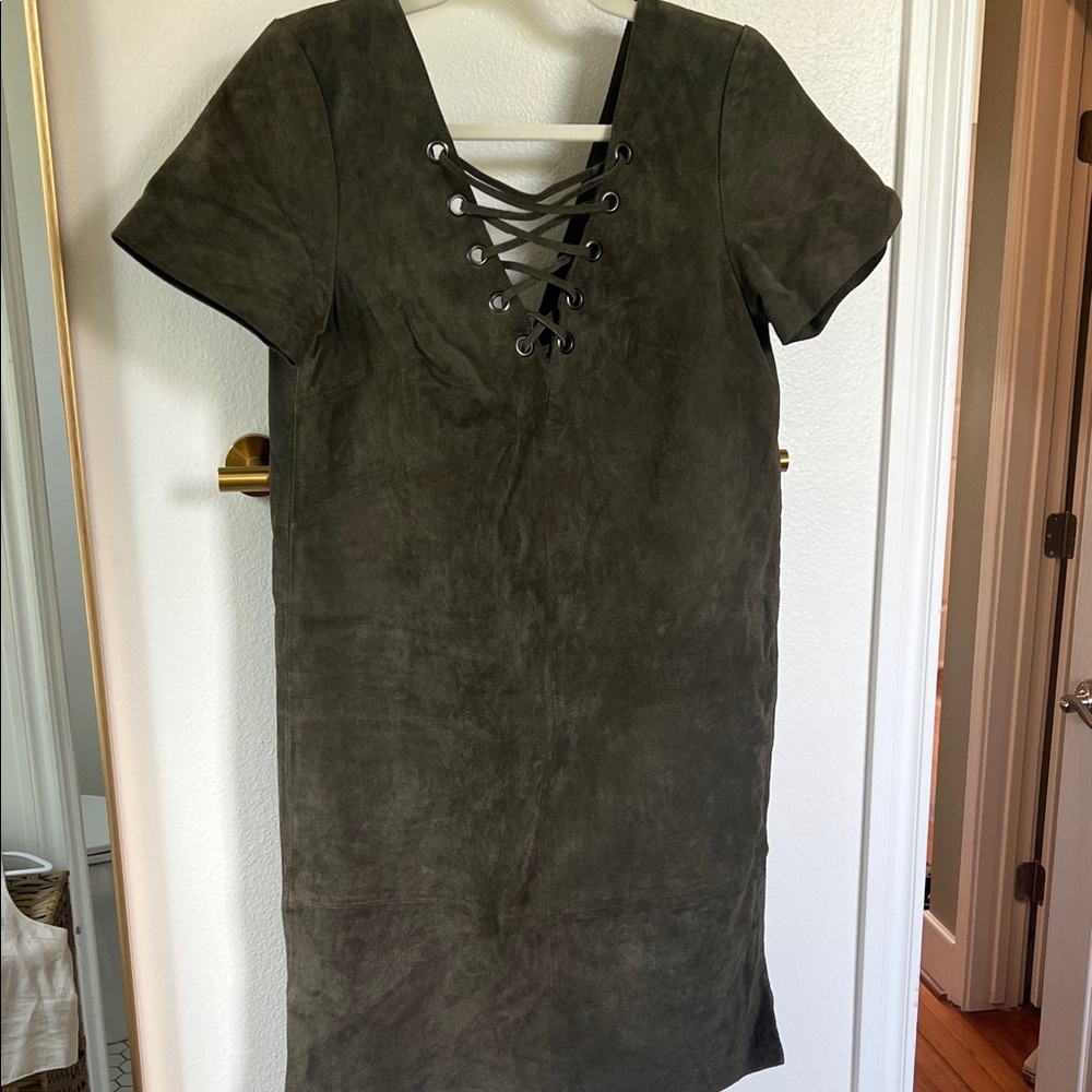 Forest Green Suede Lace-Up Dress